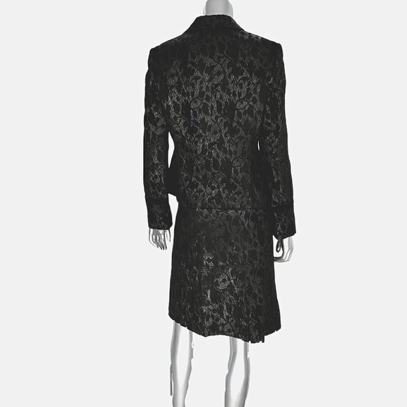 Anne Klein Black Brocade Jacquard Skirt Suit with Velvet Bow Details 8 - Picture 4 of 13